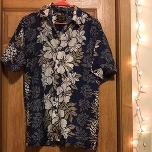 Blue Silk Hawaiian Floral Button-up Shirt